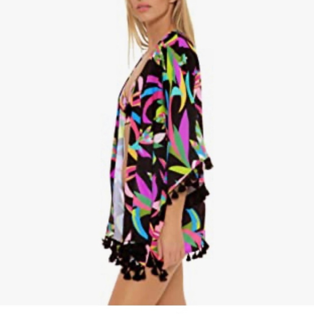 Trina Turk Birds Of Paradise Fringe Kimono Swim Cover Up One Size NWT - Picture 4 of 13